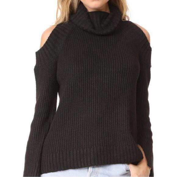 J.O.A. Black Chunky Ribbed Cold Shoulder Long Sleeve Turtleneck Sweater Women’s - Picture 9 of 9